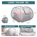 2 Pack Collapsible Laundry Baskets, 90L Large Foldable Laundry Basket, Durable Mesh Pop Up Hampers for Laundry, Dirty Clothes Laundry Hamper for Bedroom, Bathroom, Dorm, Laundry Room, Travel Grey - color: 2xGray