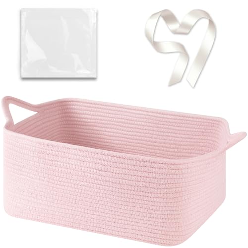 OIASKET Large Empty Gift Baskets for Baby Shower, 16.5" L x 12.6" W x 7" H Cute Woven Storage Basket with Gift Bags and Ribbons, Small Rope Toy Basket with Handles, Cat Dog Pet Toy Organizer - Pink - color: Pink, size: Large: 16.5"L x 12.6"W x 7"H