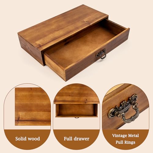 Office Desk Organizer with Drawers Light Brown Vintage Wood Desktop Storage Box Workspace School Supplies Farmhouse Kitchen Countertop Organizer Makeup Storage Box for Home Toiletries Supplies Vanity - color: Light Brown Style A Rectangle