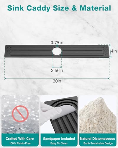Stone Faucet Mat for Kitchen Sink, Diatomite Sink Protectors - Prevent Moisture Drying Stone Tray Fit Kitchen Counter & Bathroom Counter (Dark Gray, 30" x 4") - color: Dark Gray, size: 30" x 4"