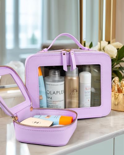 LETGO Clear Makeup Bags Set - TSA Approved Toiletry Bag with Handle Large Opening, Clear Toiletry Bags Case Pouch for Travel Essentials Car Accessories for Women Men (0-2Pack-Purple) - color: 0-Large+Mini-Purple