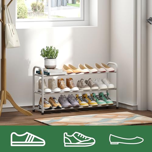 kiplant White Shoe Rack for Closet, 3-Tier Expandable Shoe Organizer for Closet, Metal Adjustable Black Shoe Shelf Storage Organizer, Free Standing Shoe Rack for Entryway Doorway - color: White, size: 3-Tier_Long