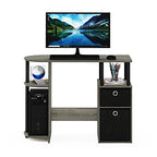 Furinno JAYA Desk, 38.4" Wide Gaming Desk with Bin Drawers, Computer Desk with Side Shelf, Office Desk for Study, Home Office, Bedroom, Dorm, Study Room, French Oak - color: French Oak/Black