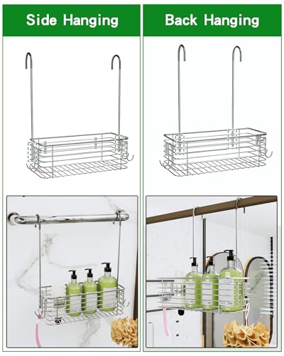 Over Door Shower Caddy, Stainless Steel Bathroom Organizer with Rotating Hooks, Hanging Storage Basket for Shampoo - size: single layer