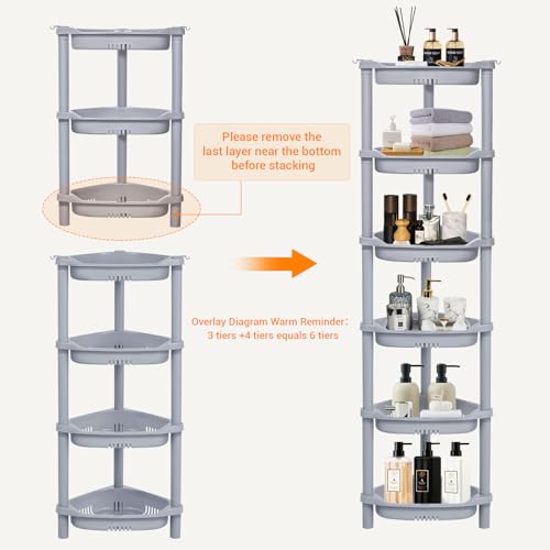 ELYKEN 4 Tier Shower Caddy Organizer Shelf Corner, 14.4 x 11.2 x 31.5 Inches, Rustproof, Plastic Shower Rack Stands for Inside Bathroom, Bathtub, Shower Pan, Grey - color: Grey, size: 4-Tier