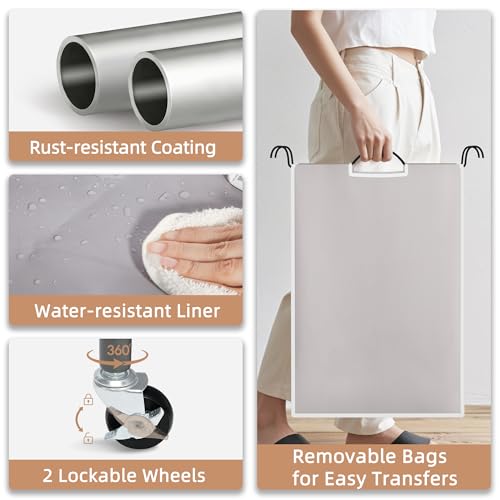STORAGE MANIAC 3 Section Laundry Sorter, 35.6 Gal (135 L) Laundry Hamper Cart with Heavy Duty Rolling Lockable Wheels and Removable Bags, Clothes Organizer Basket Clothes Separator Hamper, Gray - color: Gray, size: 3 Section