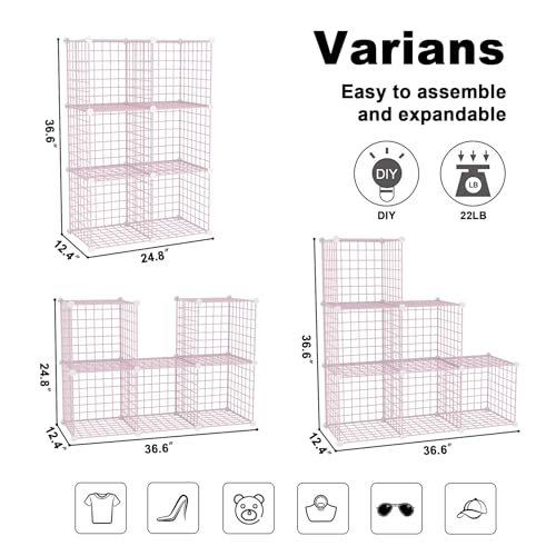 C&AHOME Wire Cube Storage, 6 - Cube Organizer Metal C Grids, Modular Shelves Units, Closet Organizer, Ideal for Home, Office, Living Room, 36.6”L x 12.4”W 36.6”H, Pink UWCS3006P - color: Pink, size: 6 Cube