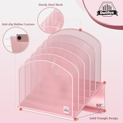 Delifox Inclined Desk File Organizer,Vertical File Folder Holder Stand Metal Rack File Sorter for Office Classroom Desktop Organization - color: Pink, size: 2Pack
