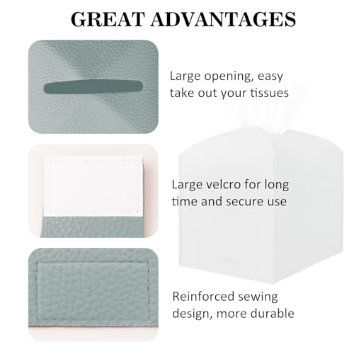 Tissue Box Cover Holder Square Tissue Cube Cover PU Leather Tissue Organizer with Bottom Belt for Bathroom, Tabletop, Car, Night Stands, Office, Home, Kitchen (2, Blue) - color: Blue