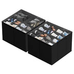 SUOCO 2 Pack Shoe Organizer for Closet, Fits up to 32 Pairs, Small Space Shoe Storage Boxes Bins Containers w/Adjustable Dividers and Clear Top, Black - color: Black