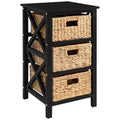 eHemco 3 Tier X-Side End Table with Wicker Baskets for Bedside, Living Room, Black - color: Black, size: 14"D x 14"W x 25"H (3 Drawers)