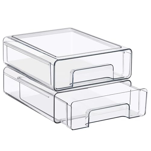 Sorbus Medium Clear Stackable Storage Drawers – 2-Pack Plastic Organizer Bins with Handles – Pull-Out Stackable Drawers for Bathroom Closet, Medicine, Cabinet, Pantry Storage, Baby Bottle Organizer