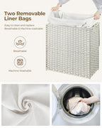 Greenstell Laundry Hamper with Lid, 125L Laundry Basket with 2 Removable Liner Bags & 2 Mesh Bags, Handwoven Synthetic Rattan Clothes Hamper for Clothes, Toys in Bathroom, Bedroom, Foldable, White - color: White, size: 125L (25.6 x 13.0 x 23.6 inches)