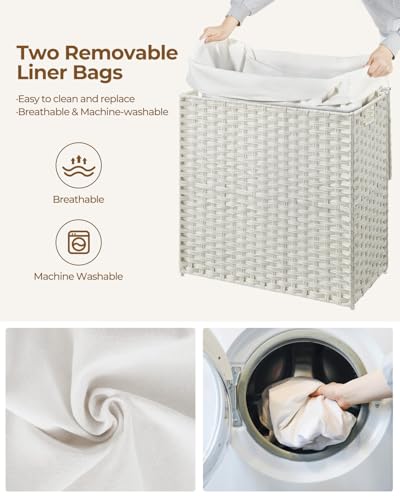 Greenstell Laundry Hamper with Lid, 125L Laundry Basket with 2 Removable Liner Bags & 2 Mesh Bags, Handwoven Synthetic Rattan Clothes Hamper for Clothes, Toys in Bathroom, Bedroom, Foldable, White - color: White, size: 125L (25.6 x 13.0 x 23.6 inches)
