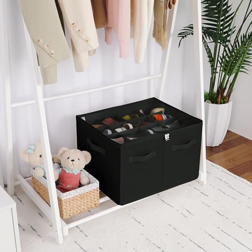 TOPIA HOME Shoe Organizer for Closet 2 Pack, Foldable Shoe Box with Adjustable Dividers and Clear Cover, Space Saving Shoe Storage Organizer Cabinet with Reinforced Handles, Fits 32 Pairs, Black TP12B - color: Black-2Pack, size: Large(20.87''L x 16.54''W