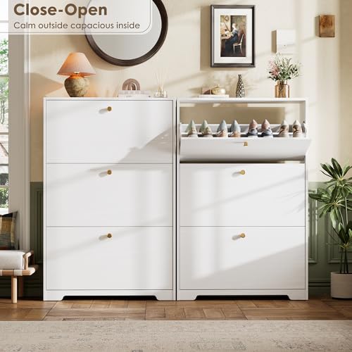 Nicetree Shoe Cabinet with 3 Flip Drawers, Narrow Shoe Organizer Cabinet, Freestanding Shoe Rack Cabinet, Morden Shoe Storage Cabinet for Entryway, Hallway, Foryer, White - color: White, style: 3-Drawers