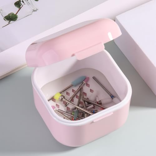 SUTOKAKA 1Pc Plastic Nail Tool Sterilizer Box Nail Drill Bits Cleaning Box Polishing Tools Soaking Tray Manicure Pedicure Storage Container Case - Pink (Pink, 3.15“x3.15“x2.75“) - color: Pink