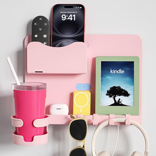 Floating Shelves for Bedside Shelf Accessories Organizer, Wall Mount Self Stick On, Cute Room Decor Aesthetic, Girls Room Decor, Cool Stuff for Bedroom Storage and Organization (Pink) - color: Pink