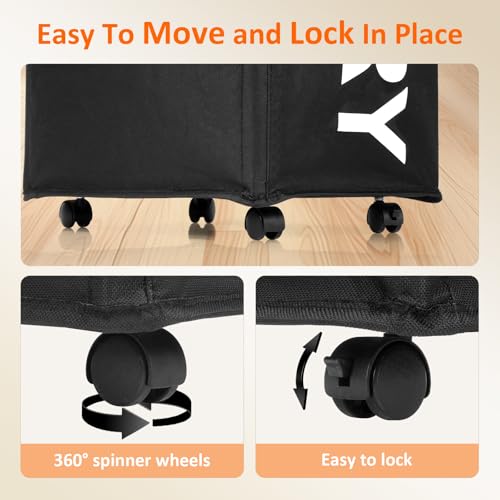 Optish Laundry Basket with Wheels, 90L Rolling Laundry Hamper with Wheels, Large Clothes Hamper on Wheel with Removable Mesh Bag for Bedroom, Dorm Room Essentials, Black - color: Black