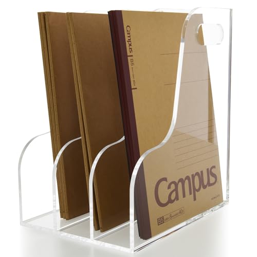 3 Vertical Compartments File Holder, Clear Acrylic Desk Organizer and Storage Bins Holding for Magazines, Binders, Notebooks, Envelopes, Multi-purpose Document Organizer for Home Office - size: A4, 3 Sections