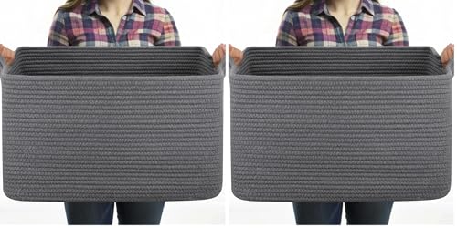 OIASKET Large Toy Basket, Rectangle Woven Rope Storage Basket for Blankets, Dirty Clothes, Shoes, Nursery Organizer Bins (Dark Grey) (Pack of 2) - color: Dark Grey, size: 19.7"x15.8"x11.8" (Pack of 2)