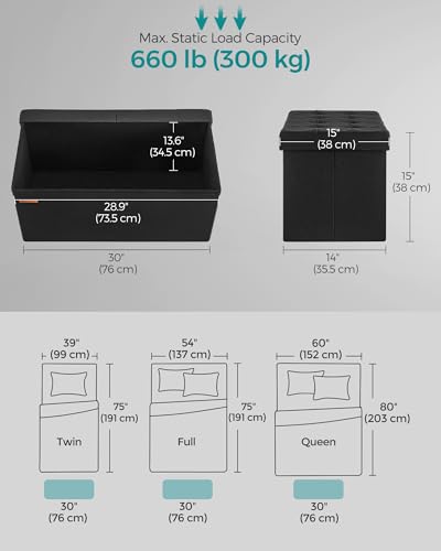 SONGMICS Mazie Collection - 30 Inches Storage Ottoman, Foldable Storage Bench with Flipping Lid, 660 lb Load Capacity, for Entryway, Living Room, Bedroom, Ink Black ULSF046B01 - color: Ink Black, size: 15"D x 30"W x 15"H