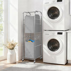 STORAGE MANIAC 2 Tier Vertical Laundry Hamper, 2 Section Laundry Sorter with 2 Removable Tote Bags, Rolling Clothes Basket for Towels, Blankets, Tall Dirty Clothes Hamper for Closet, Bathroom, 2 Bags - size: 2 Section
