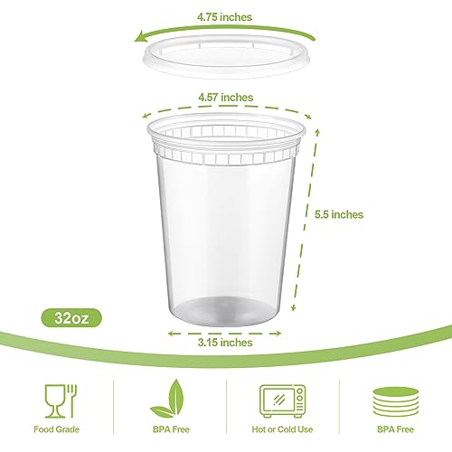 AOZITA 20 Sets 32 oz Plastic Deli Food Containers With Lids, Airtight Food Storage Containers, Freezer/Dishwasher/Microwave Safe, Soup Containers For Takeout Meal Prep Storage