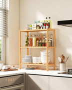 SONGMICS Bamboo Storage Shelf, 3-Tier Shelving Unit, Multifunctional, in The Entryway, Bathroom, Living Room, Balcony, Kitchen, 10.2 x 23.6 x 26 Inches, Light Bamboo UBCB33Y - color: Light Bamboo, size: 3 Tiers (10.2"D x 23.6"W x 26"H)