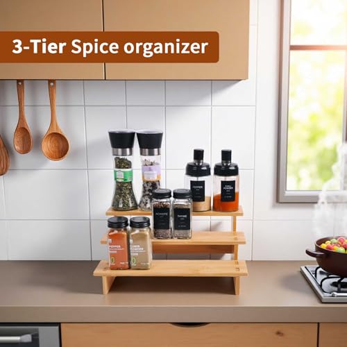 JinDoWin 3 Tiered Spice Rack Organizer for Cabinet,Spice Organization for Cabinet, Seasoning Organizer,Spice Shelf and Spice Organizer for Cabinet,Pantry Organizers and Storage (2 Pack, Small) - color: 2 Pack, size: Small