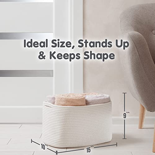 CHAT BLANC Cotton Rope Baskets for Organizing, Shelves, Toys, Storage, Shoe, Bathroom, Laundry, Towel, Nursery, Home Decor, Blanket, Cloth Woven Bins Fabric (Creamy White, 15"x10"x9") - color: Creamy White, size: 3 PACK | Medium | 15"x10"x9"