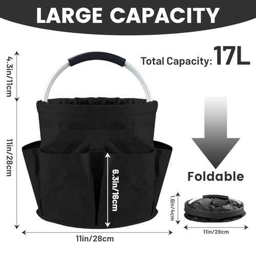 Cleaning Caddy with Handle and 6 Pockets, 17L Cleaning Supplies Organizer, 600D Oxford Fabric Storage Basket, Multifunctional Bucket Bag for Picnics, Camping, Gardening, Bathing (Black) - color: Black