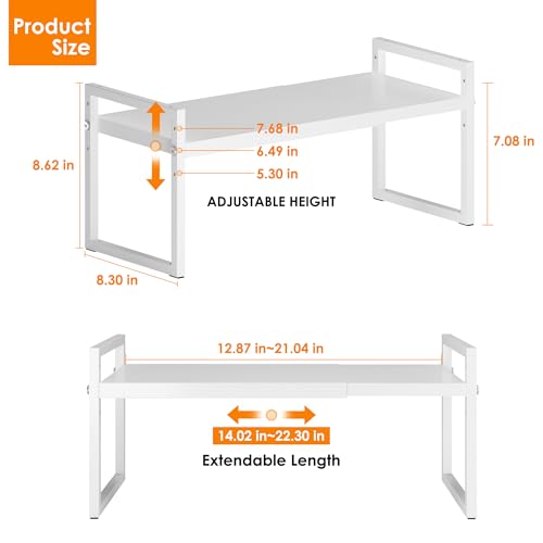 DOLALIKE Expandable Kitchen Countertop Organizer, Stackable Cabinet Shelf Organizers, Space Saving Spice Rack Pantry Storage for Bathroom Office Organization (White, 1-Tier) - color: Root={'value': "White, 8.3''d*14.02-22.3''w*8.62''h"}