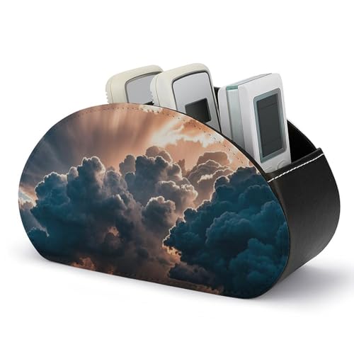 PU Leather Remote Control Organizer Box 5-Slot Multifunctional Magnificent Rainstorm Cloud Storage Holder for TV/DVD/Accessories Stylish Desk Decor for Living Room, Bedroom, Office - color: Magnificent rainstorm Cloud