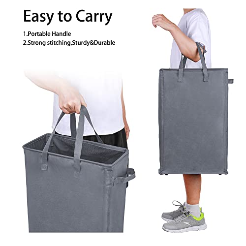 Odonata Slim Laundry Hamper Handles Collapsible Laundry Basket Thin Dirty Clothes Basket Narrow Laundry Bag Foldable Dirty Hamper 45L (Dark Grey) - color: Dark Grey