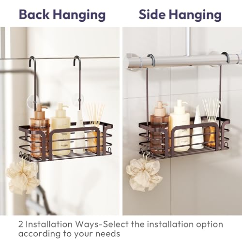 SWTYMIKI Shower Caddy Hanging Organizer - Over the Door Shower Caddy with 6 Hooks, 2 Installation Ways, Stainless Steel Rustproof Bathroom Organizer, Bronze - color: Bronze-1 tier
