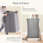 Lifewit 185L Large 3 Section Laundry Hamper with Lid, Plastic Laundry Basket with Bamboo Handles and Removable Bags, Tall Foldable Clothes Hamper for Bathroom Bedroom, Light Gray - color: Light Gray