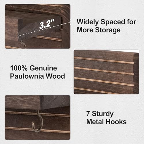 Lwenki Decorative Key Holder for Wall with Shelf, Entryway Shelf with Hooks Holds Leashes, Jackets and Glasses – Sturdy Wood Keyholder Entrance Hanger with Mounting Hardware (Brown, Large) - color: Brown, size: Large