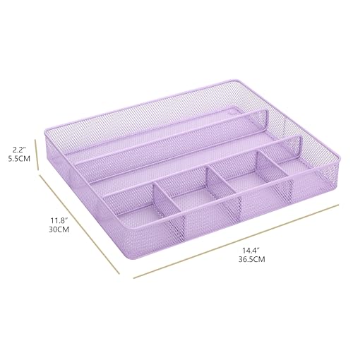 Annova Desk Top Organizer/Storage Tray - Metal Mesh with Dividers for Pens, Desktop Accessories, Bathroom, Kitchen, Makeup and Office Supplies (Large, Light Purple) - color: Light Purple, size: Large