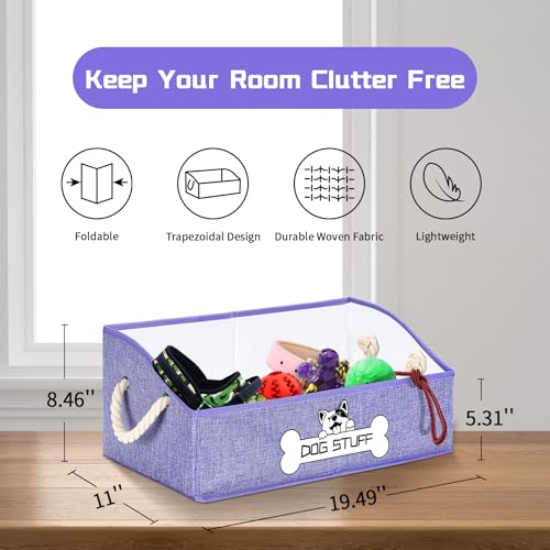 Collapsible Fabric Dog Toy Box and Storage Bin With Handle - Trapezoid Basket Chest Organizer for Pet Toys, Blankets and Accessories, Purple - color: Purple