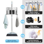 Mop and Broom Holder Wall Mount Stainless Steel 304 Tool Garage Organization Rack Scew and Self Adhesive Broom Hanger Heavy Duty 4pcs