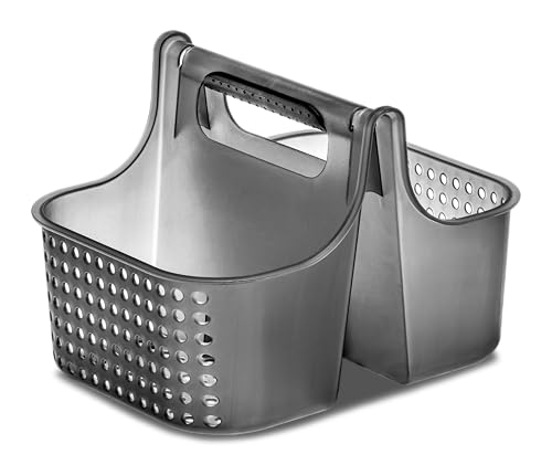 madesmart Large Portable Shower Caddy, Hold Soap, Shampoo, Hair Supplies and Beauty Products, Cleaning Supplies Organizer for Home, Dorm, Plastic Shower Tote, Soft Handle, Carbon - color: Carbon, size: Small