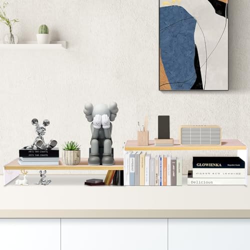 YGYQZ Adjustable Monitor Stand Riser with Acrylic Legs丨7.67" Wide Dual Monitor Stand for Desk丨2-Tier Wood Desktop Organizer for Computer, Laptop, Printer & PC丨Modern Aesthetic Desk Shelf(wood-flat) - color: wood-flat, size: 7.67' W*19.3L