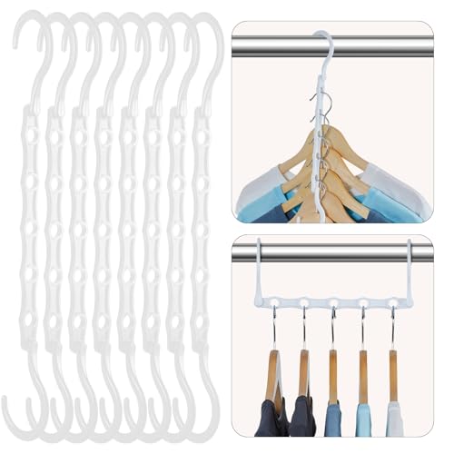 HOUSE DAY Closet Organizers and Storage, 8 Pack Magic Hangers Space Saving Clothes Hangers, Sturdy Plastic Hangers with 5 Holes for Wardrobe Closet Organization, College Dorm Room Essentials - color: White, size: 8 Pack