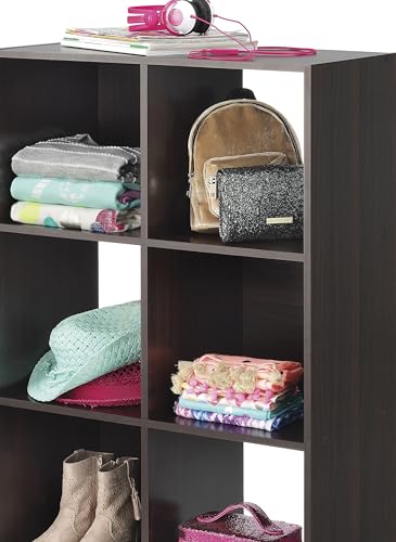 Whitmor 6 Cube Bookcase, 3 Tier Stackable MDF Bookself, Open Storage Display Organizer, Storage Cabinet for Living Room, Bedroom, Home, Office, 23.7" L x 11.7" W x 35.2" H, Espresso - color: Espresso, size: 6 Cube, 24"L x 11.6"W x 33.8"H