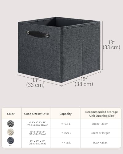 Foldable Fabric Storage Bins Cubes, 13x15x13 Inch Kallax Cubby Bins with Dual Handles, Graphite Gray, 4 Pack - color: Graphite Gray, size: KALLAX - 4 Pack