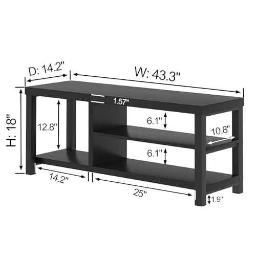 EXCEFUR Shoe Bench, Rustic Wooden Storage Bench for Entryway Hallway, Industrial Indoor Shoe Rack Bench Seat for Living Room Bedroom, 43.3 Inch Black - color: Black, size: 3-Tier
