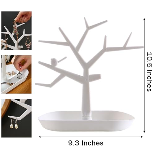 OULIGET Tabletop Key Holder Stand Tree Key Rack,Stand Jewelry Display Necklace Ring Earring Holder Rack,Jewelry Organizer Tray Home Decor for Home Entryway (White) - color: White