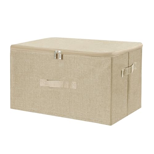 ANMINY Storage Bins with Zipper Lids 36 Qt Lidded Fabric Storage Boxes Baskets Cubes with Handles Collapsible Washable Cotton Linen Closet Shelf Clothes Organizer Containers - Beige, Large - color: Beige, size: Large (Pack of 1)