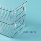 Plastic Food Storage 2 Pack Clear Container Bin with Handles for Organizing Kitchen, Pantry, Refrigerator, Freezer, Pantry, Cabinet, Closet, Bathroom. Stackable 10”x6”x3” - size: 10x6x3